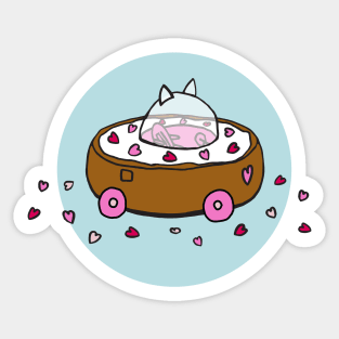 Valentine's Day Cat Donut Car with Heart Sprinkles T-Shirt Sticker